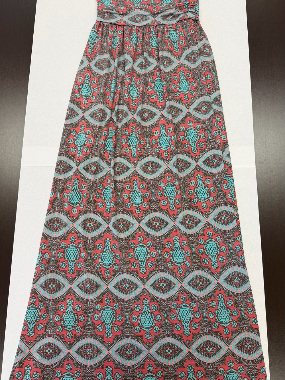 Fantastic Fawn Coral & Teal Geometric Print Maxi Skirt